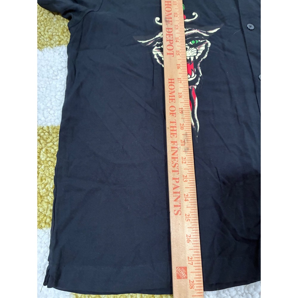 Ed Hardy Love Kills Slowly Black Viscose Button Up Shirt Panther Tattoo XL NEW - Picture 6 of 8